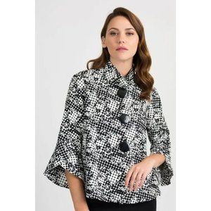 Joseph Ribkoff Black White Jacket Abstract Dots size 10 Bell Pin Wheel Sleeves
